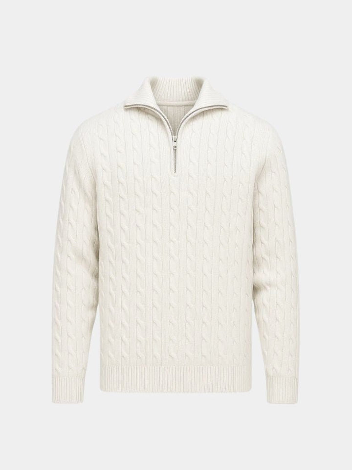 Cable-Knit Zip Neck Sweater