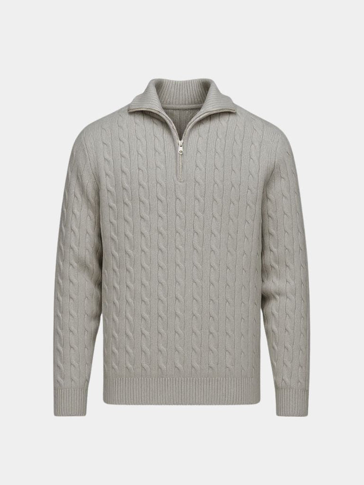 Cable-Knit Zip Neck Sweater