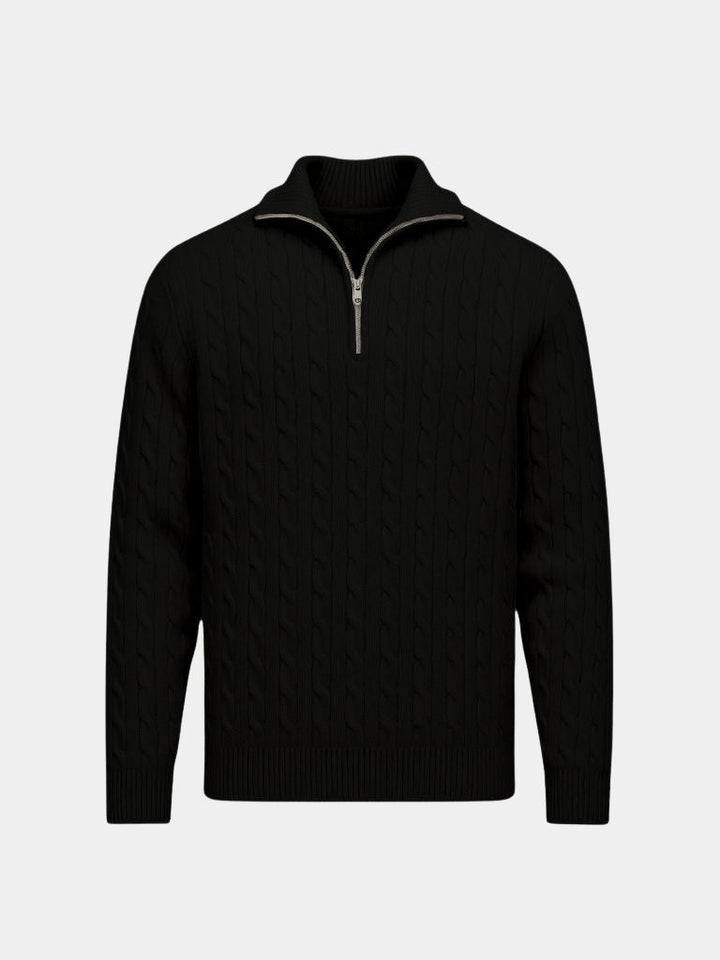 Cable-Knit Zip Neck Sweater