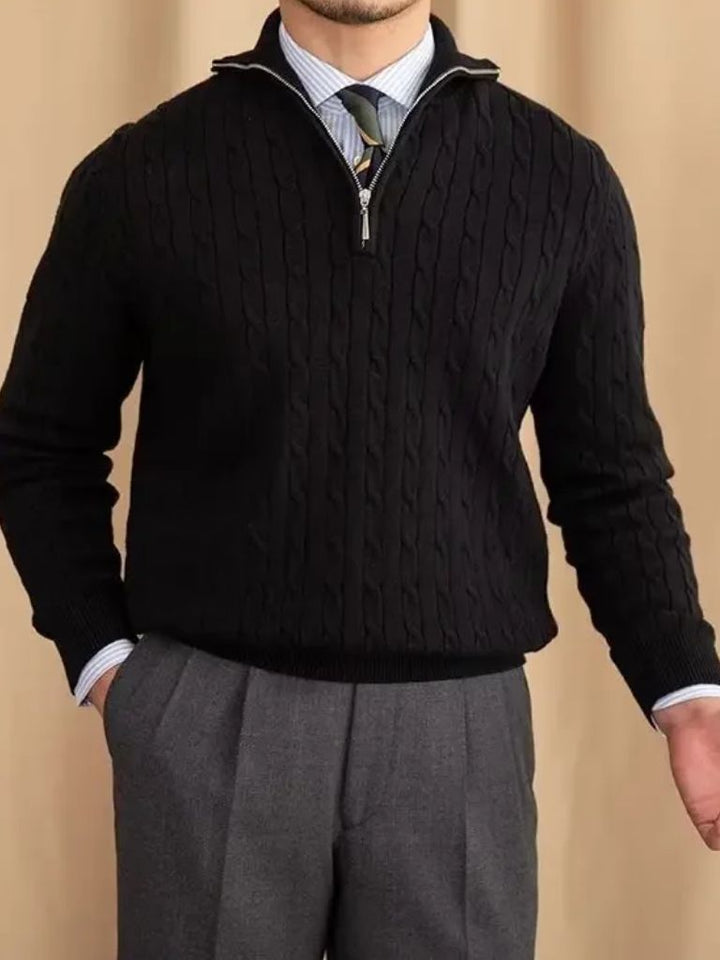 Cable-Knit Zip Neck Sweater